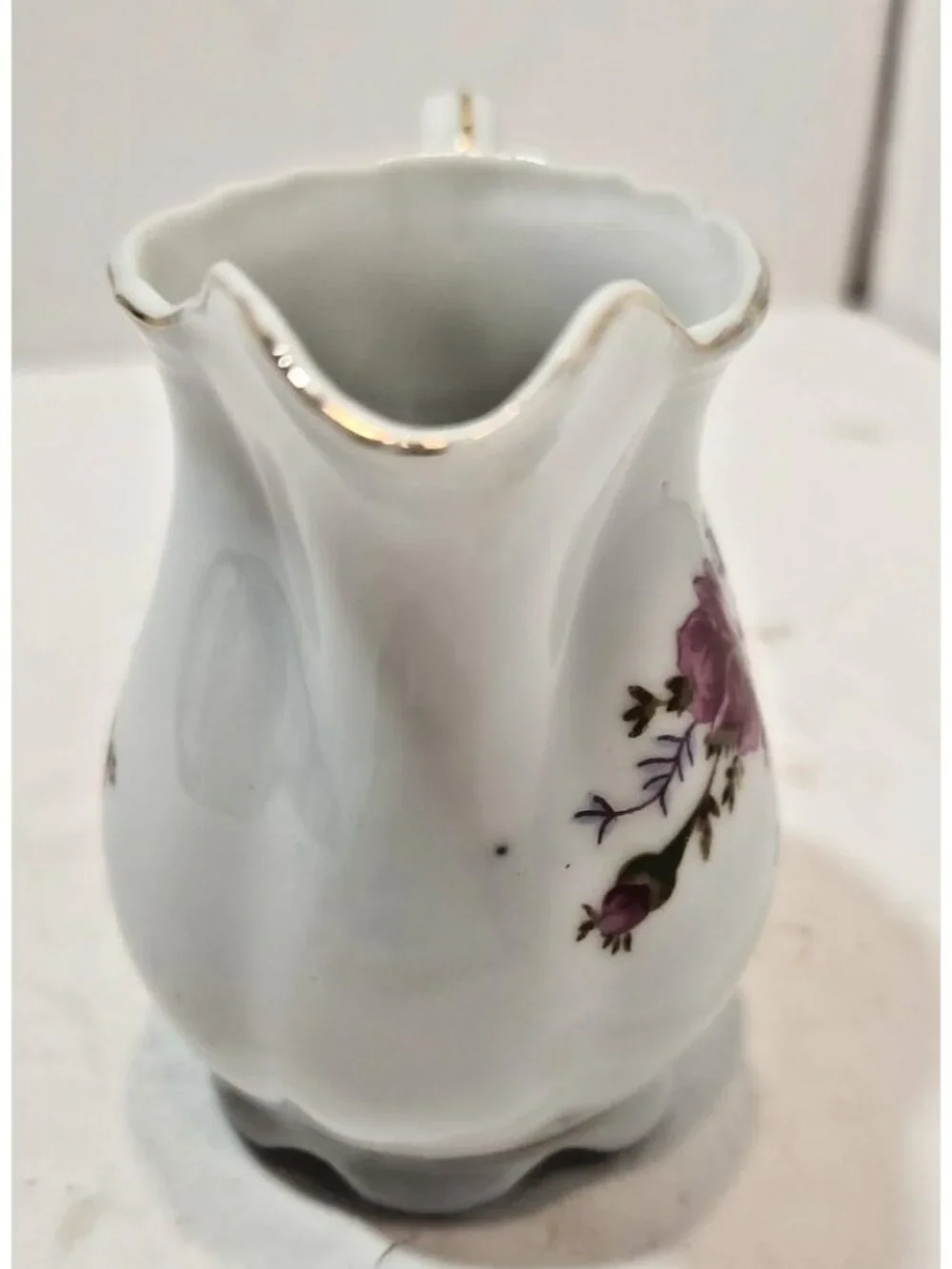 Vintage Rose Pattern Porcelain Creamer Made in Japan Gold Trim